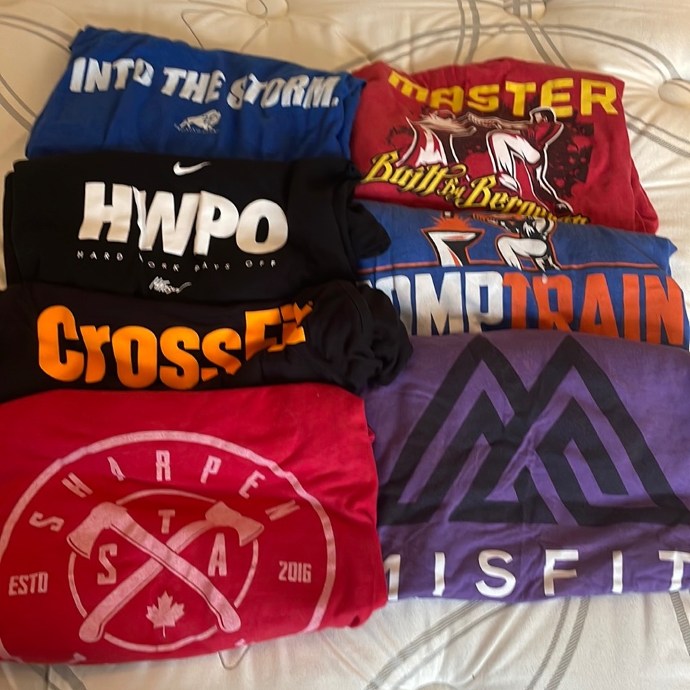 Lot of 7 CrossFit training shirts. All used. Size Large